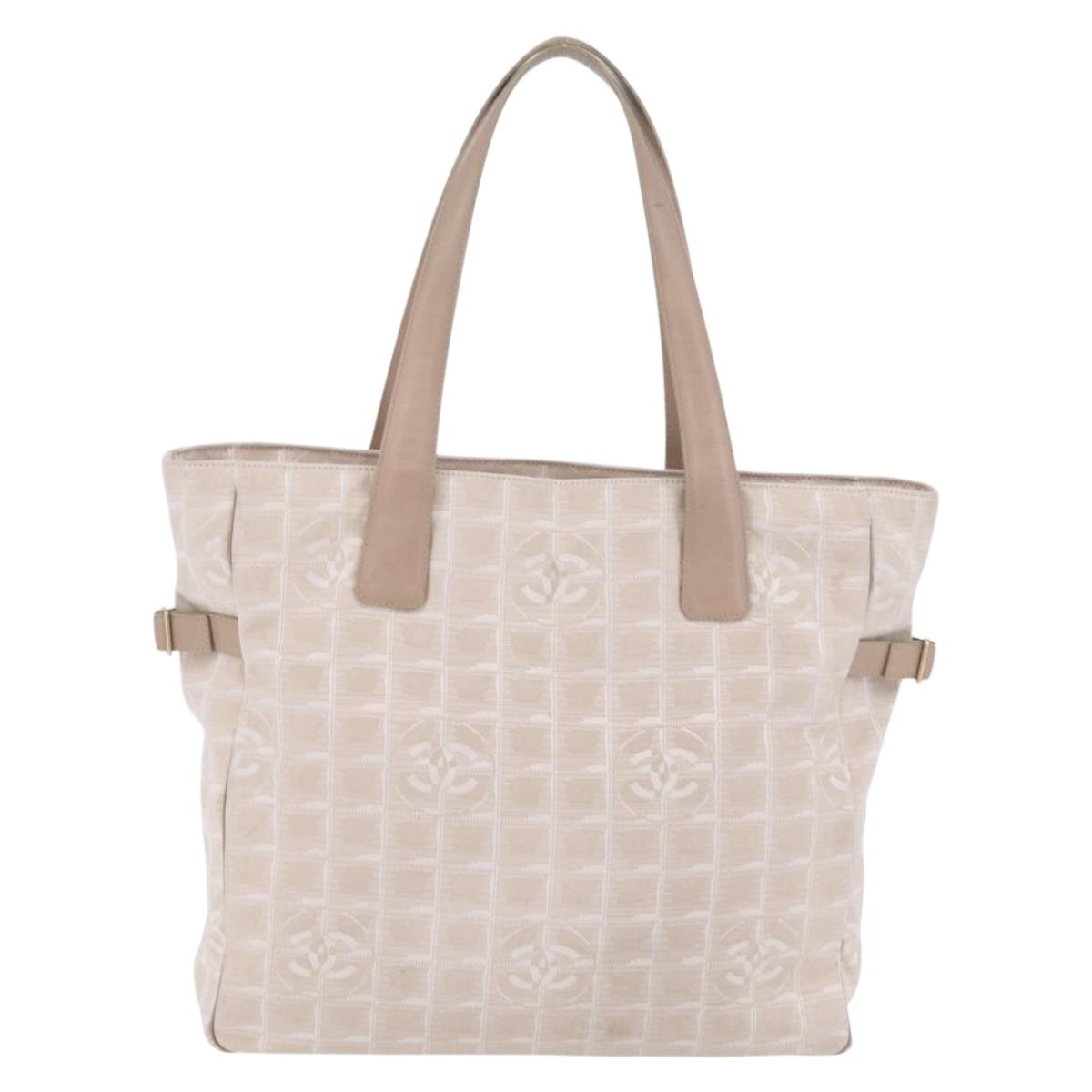CHANEL New Travel Line Tote Bag Canvas Beige Gold CC Auth 210687A