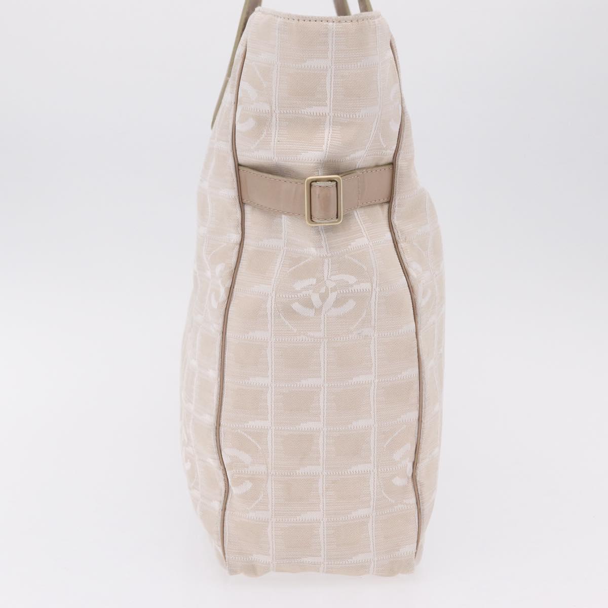 CHANEL New Travel Line Tote Bag Canvas Beige Gold CC Auth 210687A