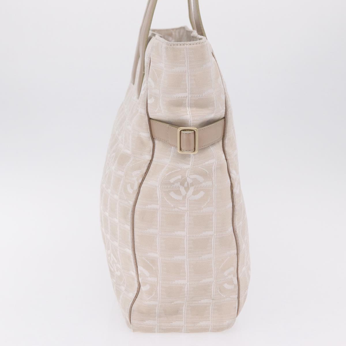 CHANEL New Travel Line Tote Bag Canvas Beige Gold CC Auth 210687A