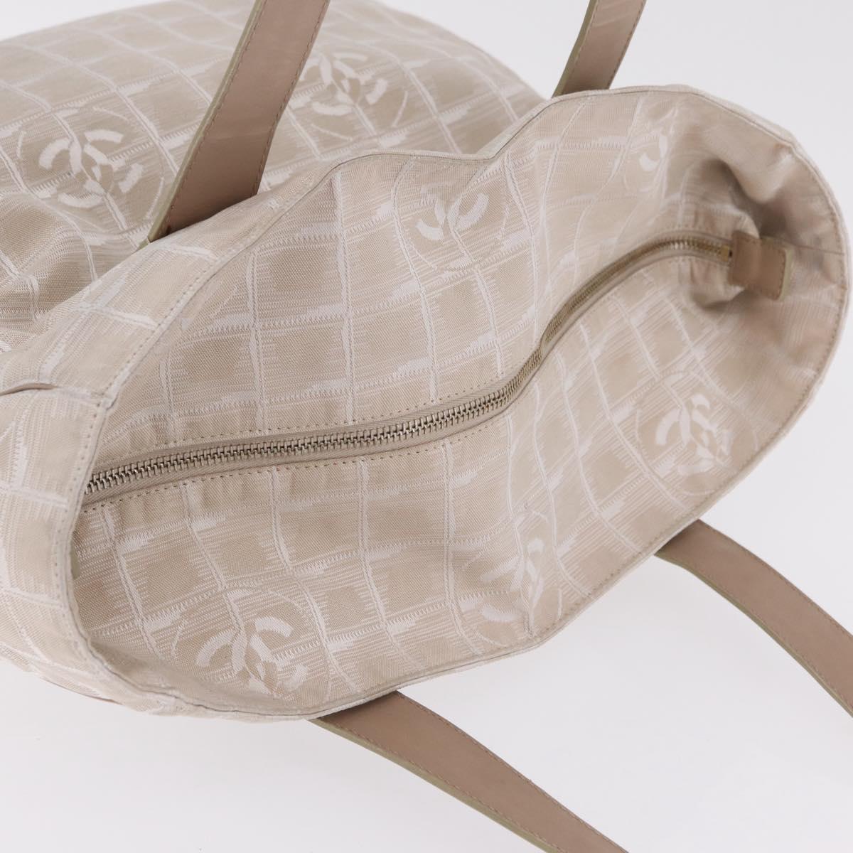 CHANEL New Travel Line Tote Bag Canvas Beige Gold CC Auth 210687A