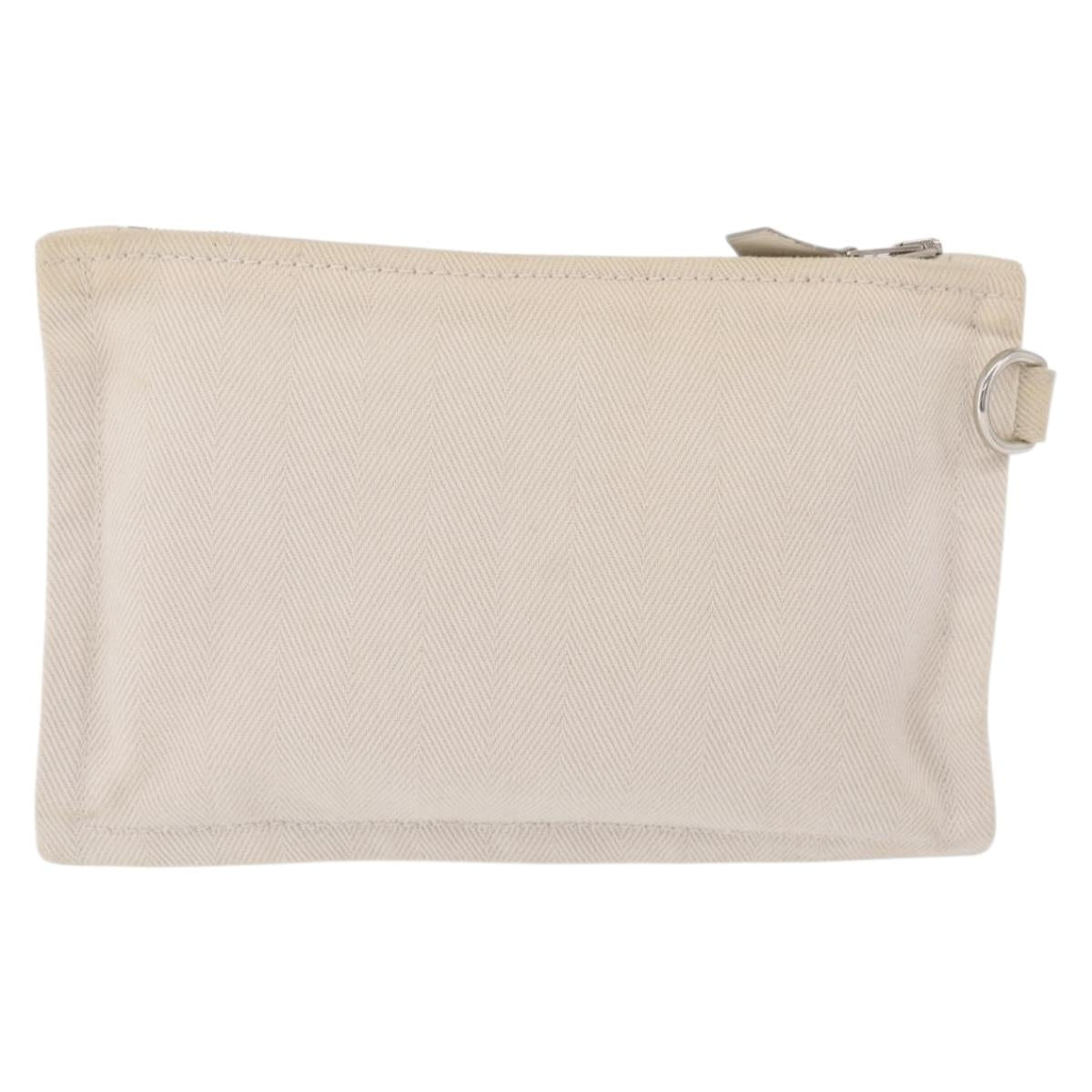 HERMES Pouch Canvas Ivory Silver Auth 210704