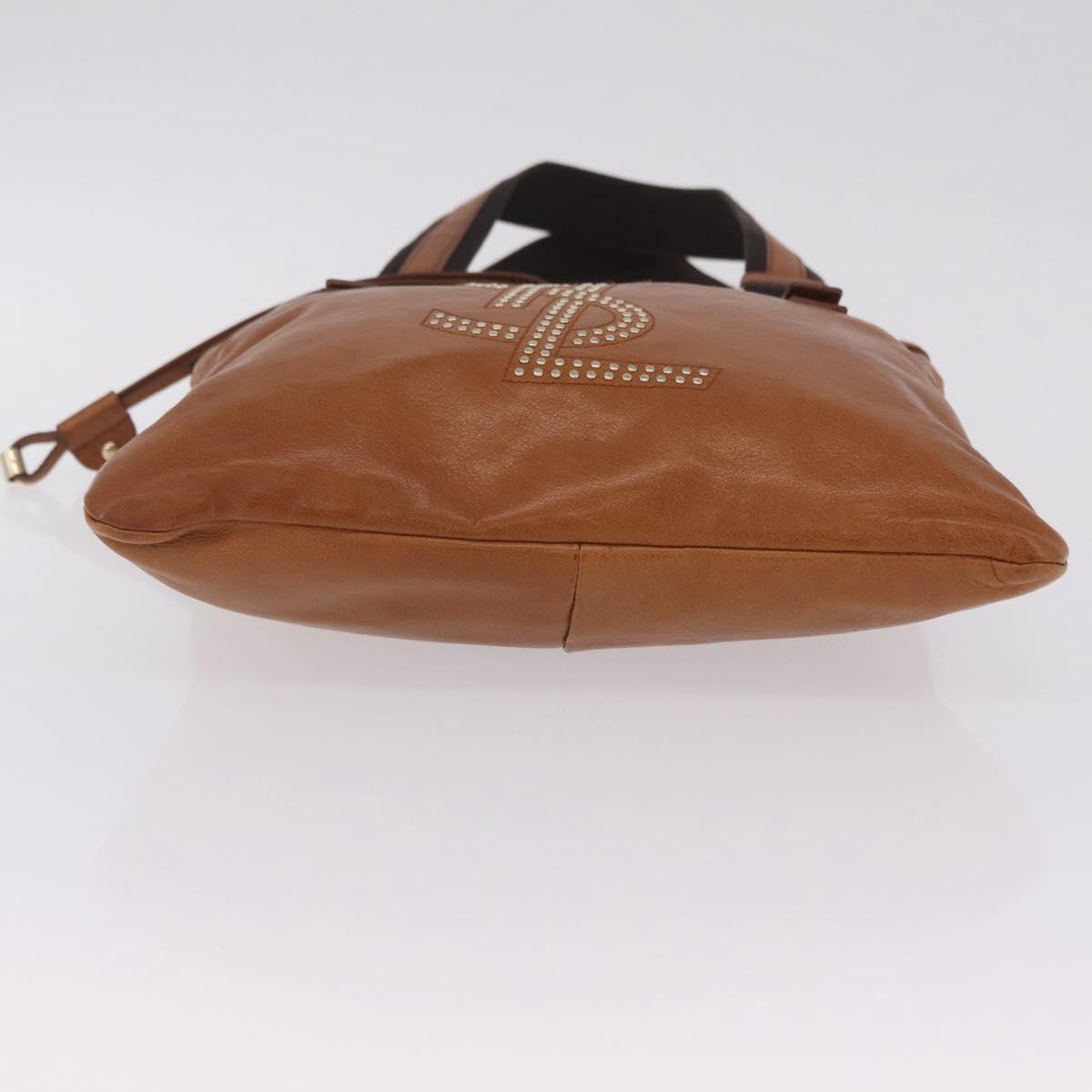 Saint Laurent Kahala Tote Bag Canvas Leather Brown Gold Auth 210707A