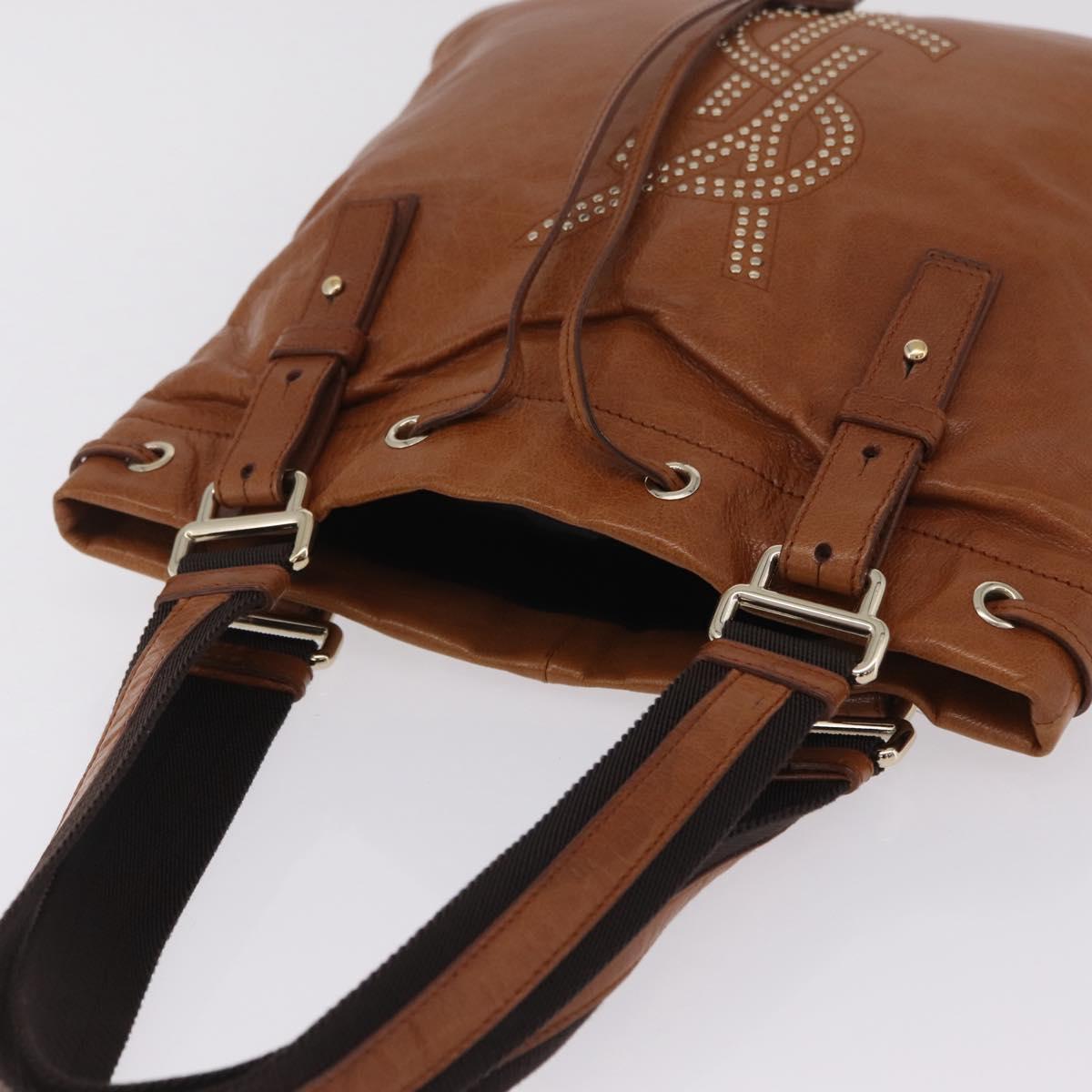 Saint Laurent Kahala Tote Bag Canvas Leather Brown Gold Auth 210707A