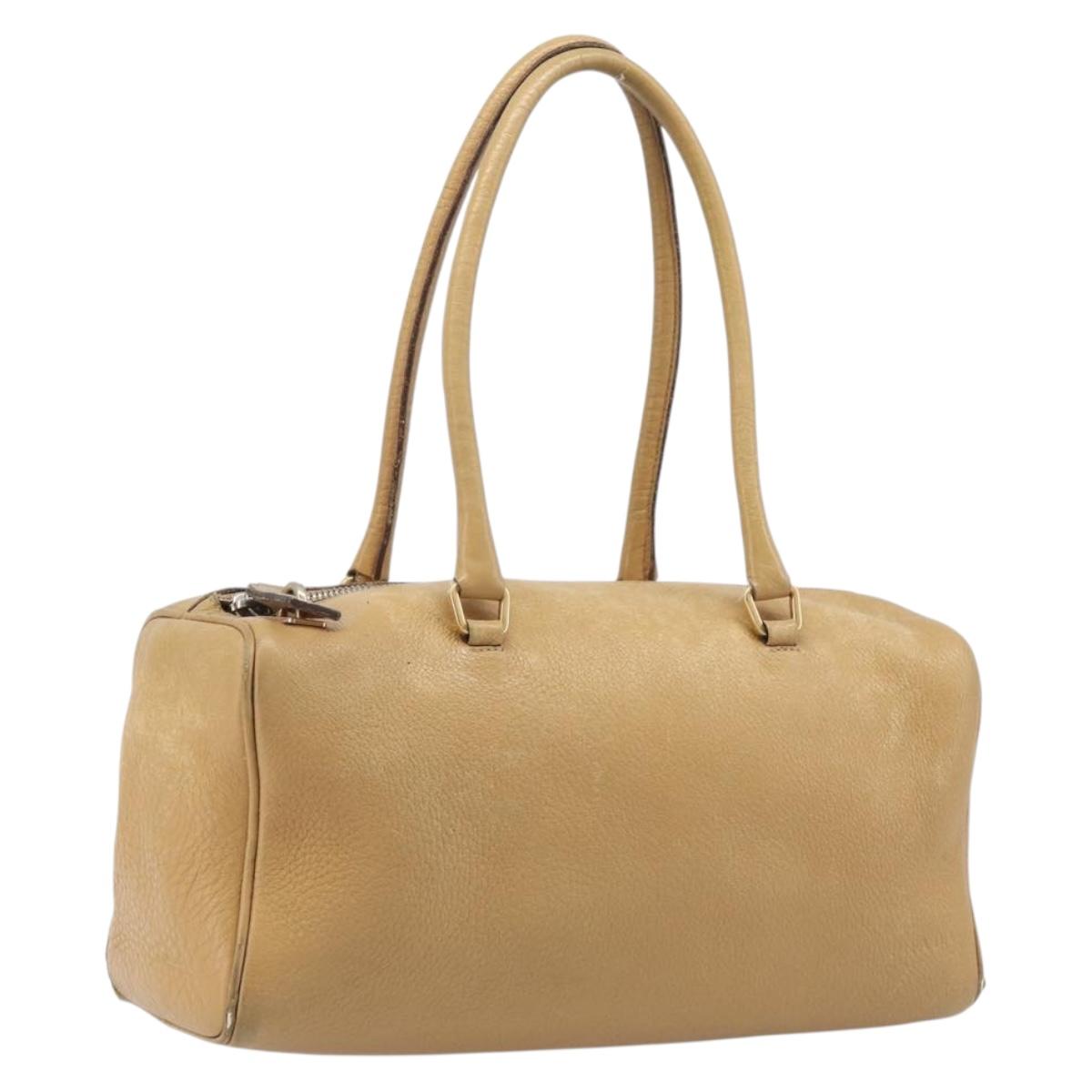 PRADA Hand Bag Leather Beige Gold Auth 210708