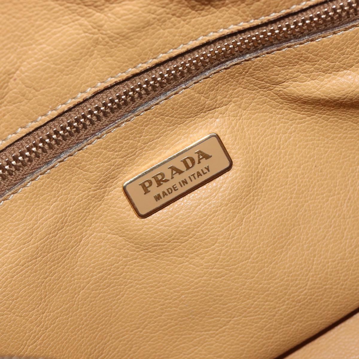PRADA Hand Bag Leather Beige Gold Auth 210708