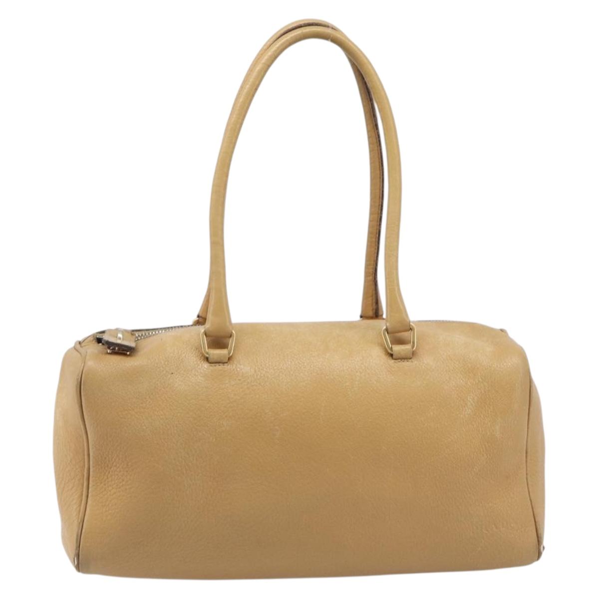 PRADA Hand Bag Leather Beige Gold Auth 210708