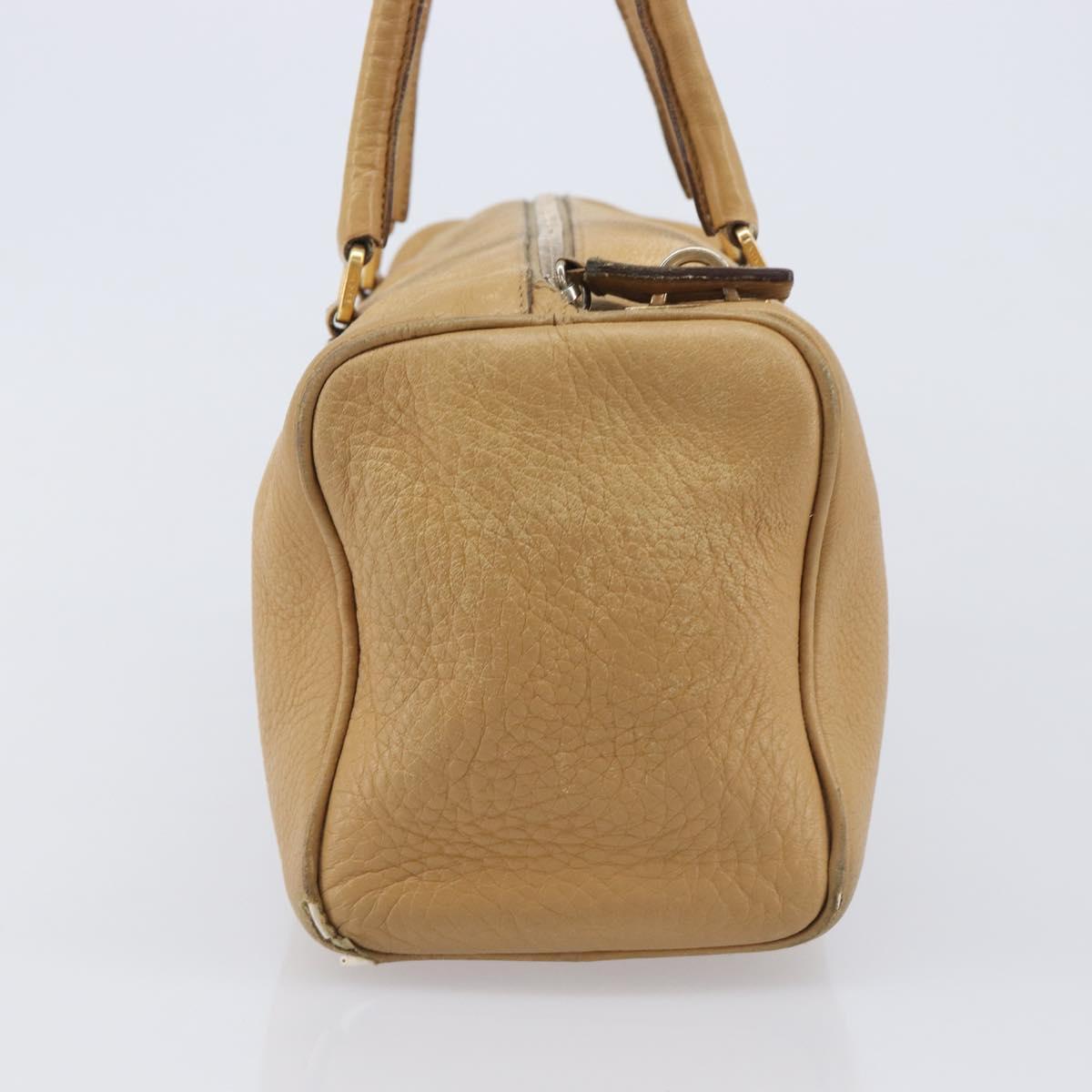 PRADA Hand Bag Leather Beige Gold Auth 210708