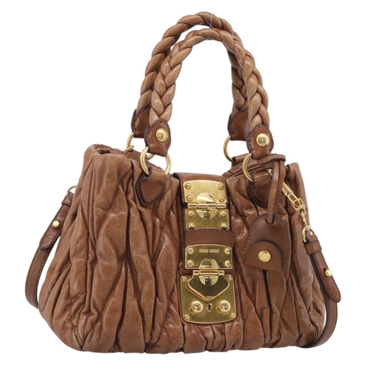 Miu Miu Matelasse Hand Bag Vitellolux 2way Brown Gold Auth 210718V