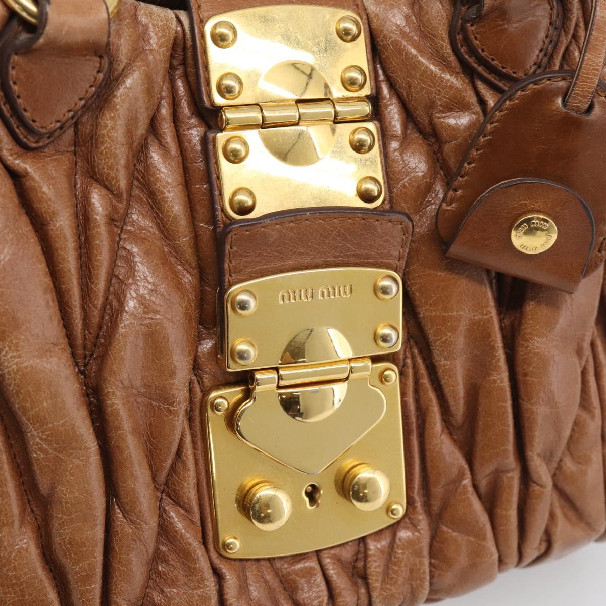 Miu Miu Matelasse Hand Bag Vitellolux 2way Brown Gold Auth 210718V