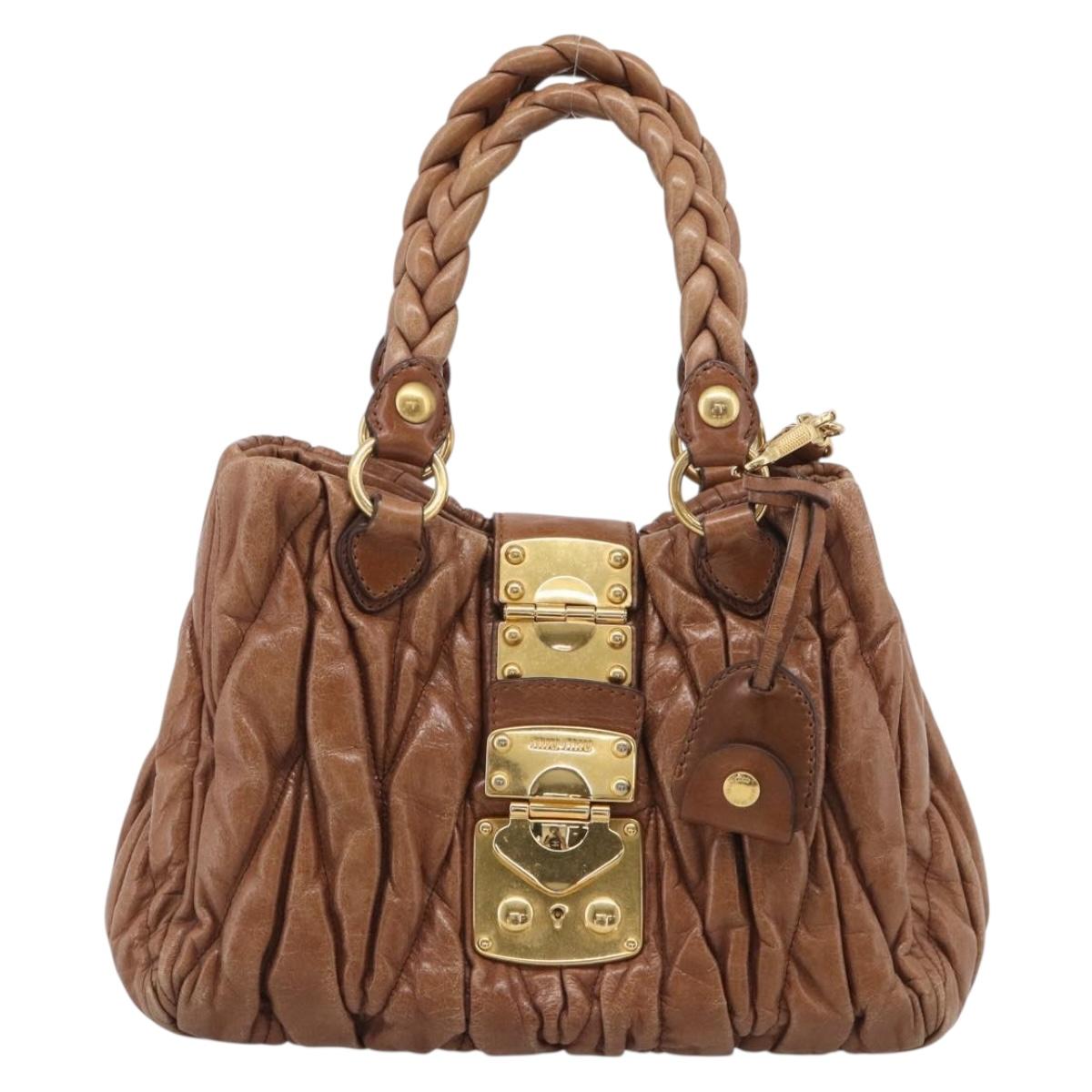 Miu Miu Matelasse Hand Bag Vitellolux 2way Brown Gold Auth 210718V