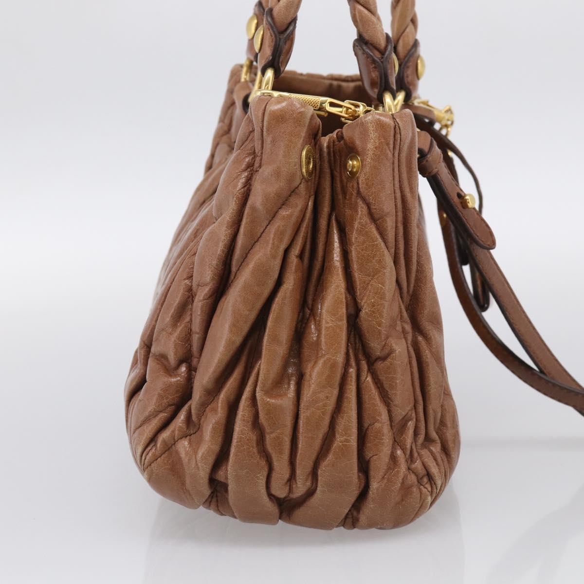 Miu Miu Matelasse Hand Bag Vitellolux 2way Brown Gold Auth 210718V