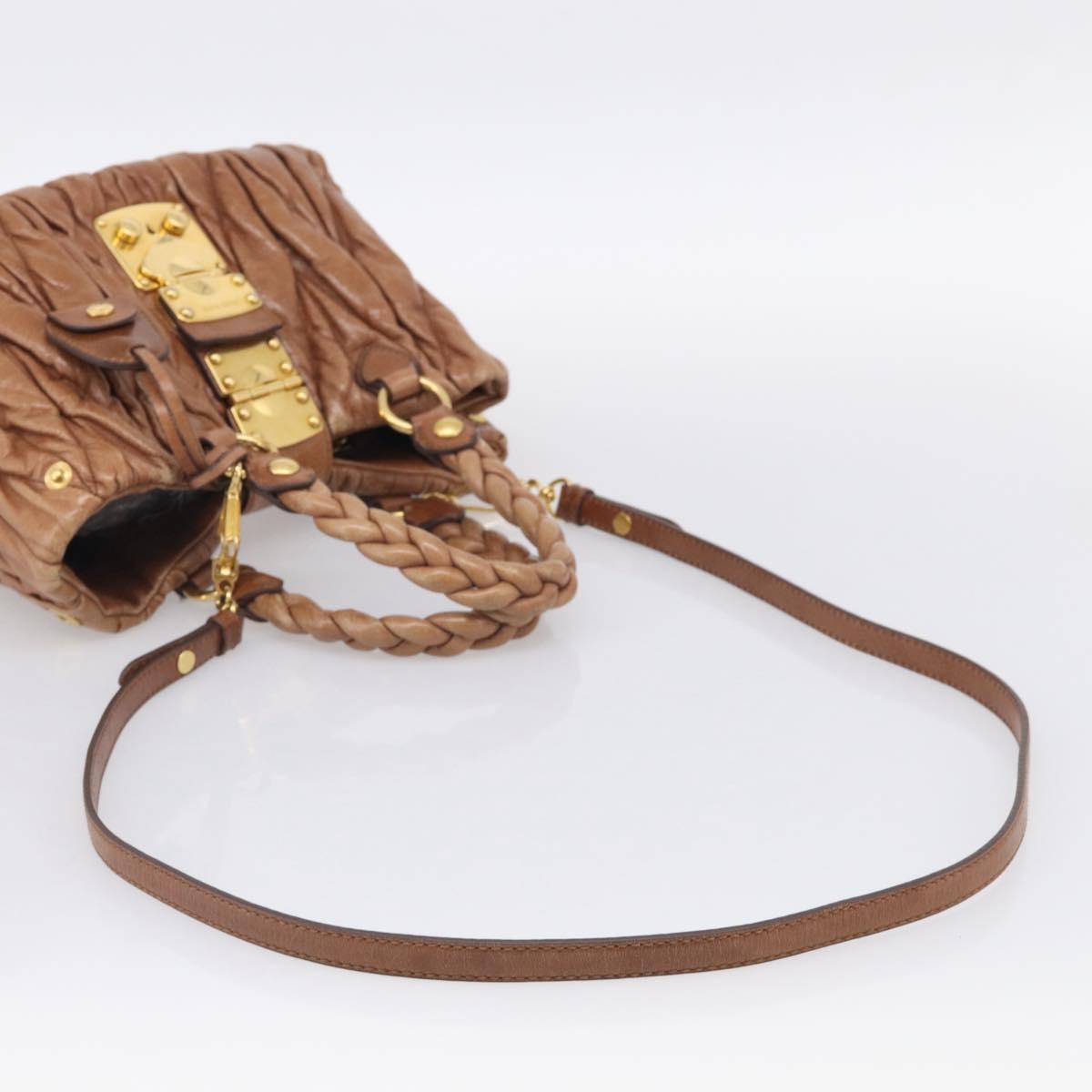 Miu Miu Matelasse Hand Bag Vitellolux 2way Brown Gold Auth 210718V