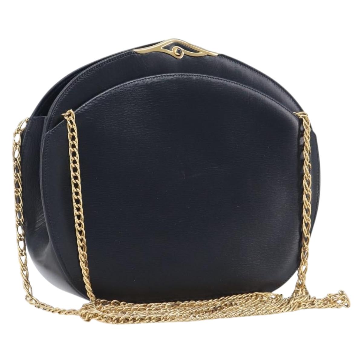 Cartier Sapphire Line Chain Shoulder Bag Leather Navy Gold Auth 210727A
