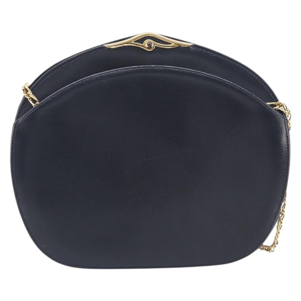 Cartier Sapphire Line Chain Shoulder Bag Leather Navy Gold Auth 210727A
