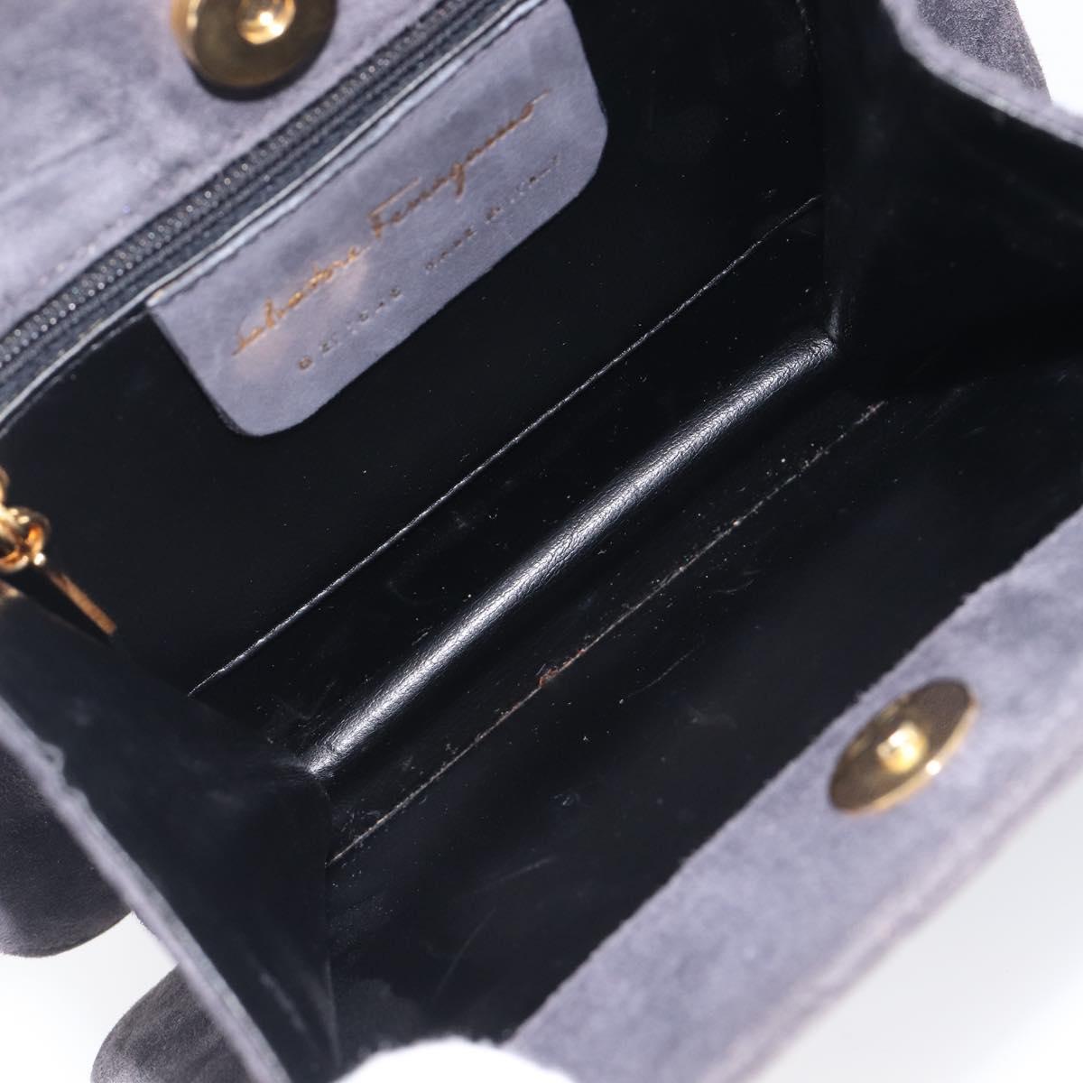 Salvatore Ferragamo Hand Bag Suede Gray Gold Auth 210730V