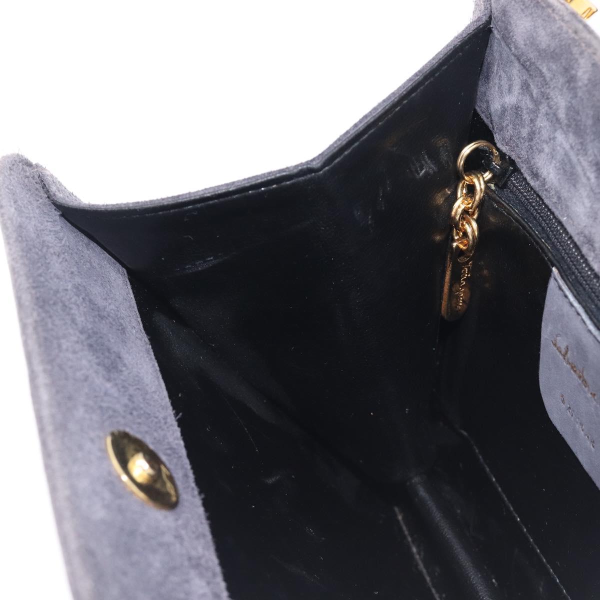 Salvatore Ferragamo Hand Bag Suede Gray Gold Auth 210730V