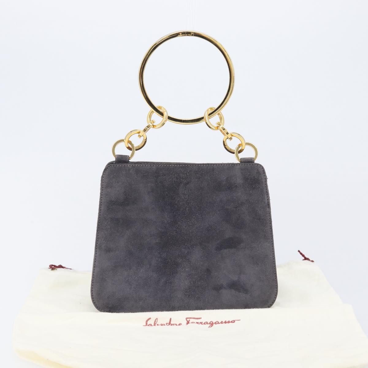 Salvatore Ferragamo Hand Bag Suede Gray Gold Auth 210730V