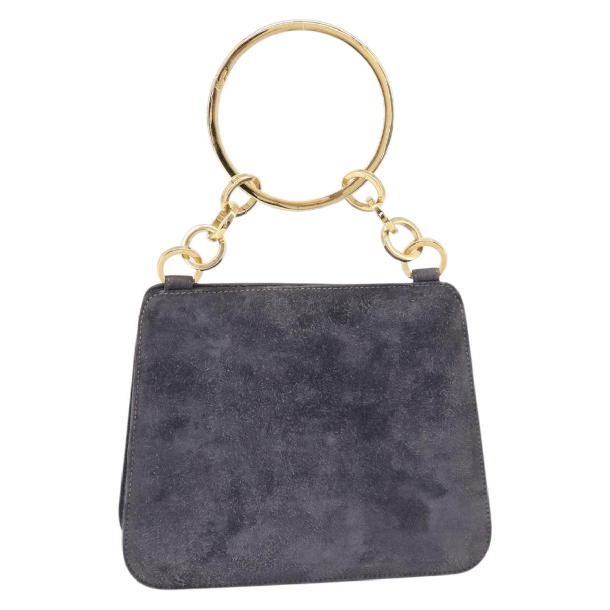 Salvatore Ferragamo Hand Bag Suede Gray Gold Auth 210730V