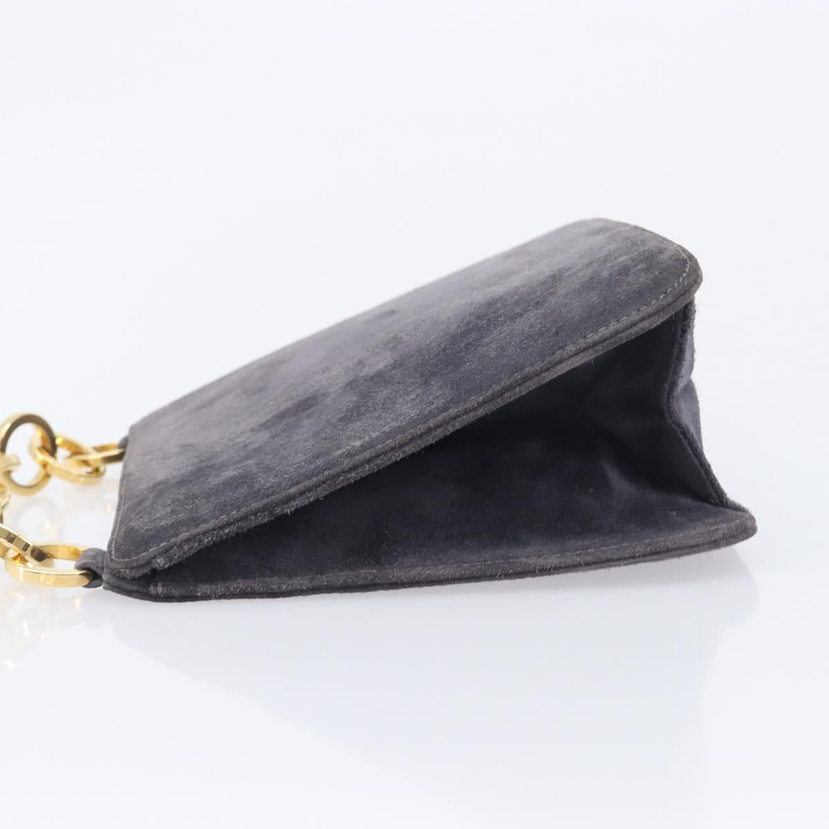 Salvatore Ferragamo Hand Bag Suede Gray Gold Auth 210730V