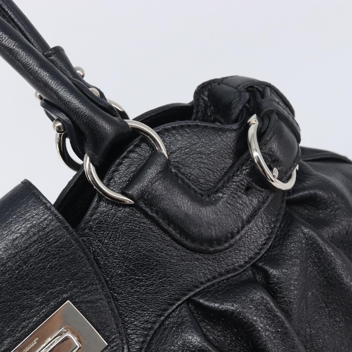 Salvatore Ferragamo Gancini Hand Bag Leather Black Silver Auth 210733V