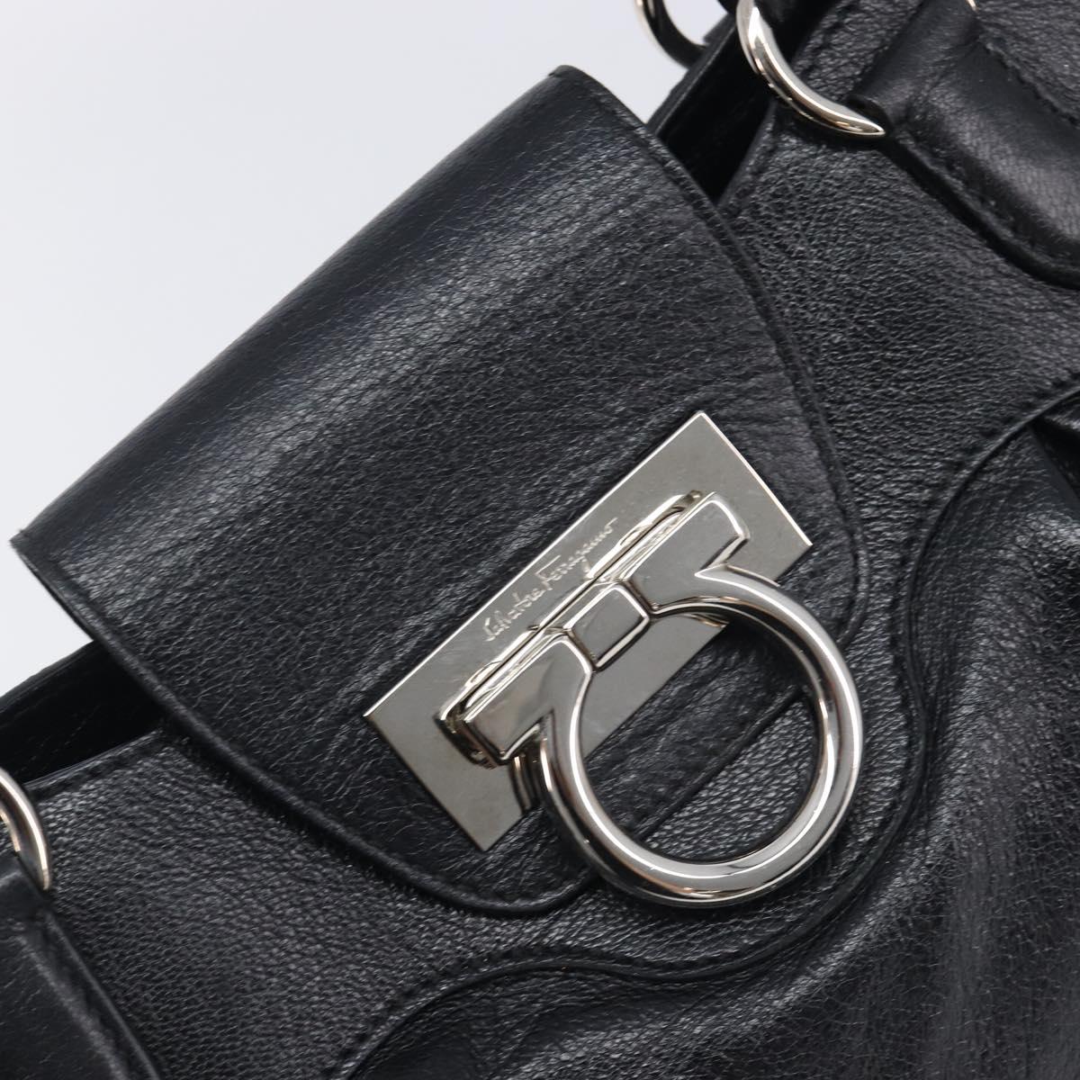 Salvatore Ferragamo Gancini Hand Bag Leather Black Silver Auth 210733V