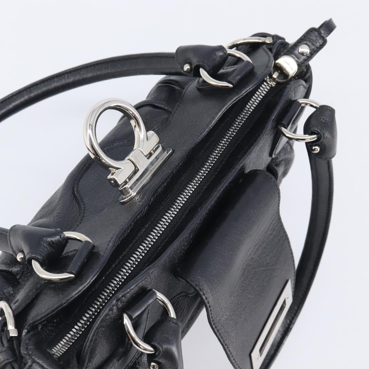 Salvatore Ferragamo Gancini Hand Bag Leather Black Silver Auth 210733V