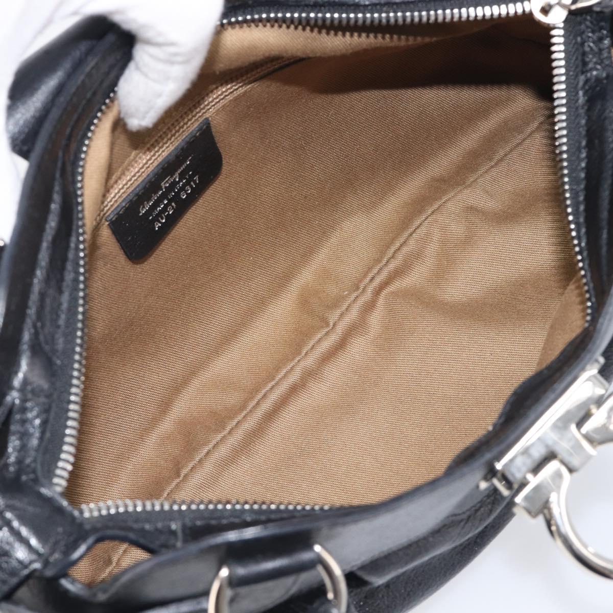Salvatore Ferragamo Gancini Hand Bag Leather Black Silver Auth 210733V