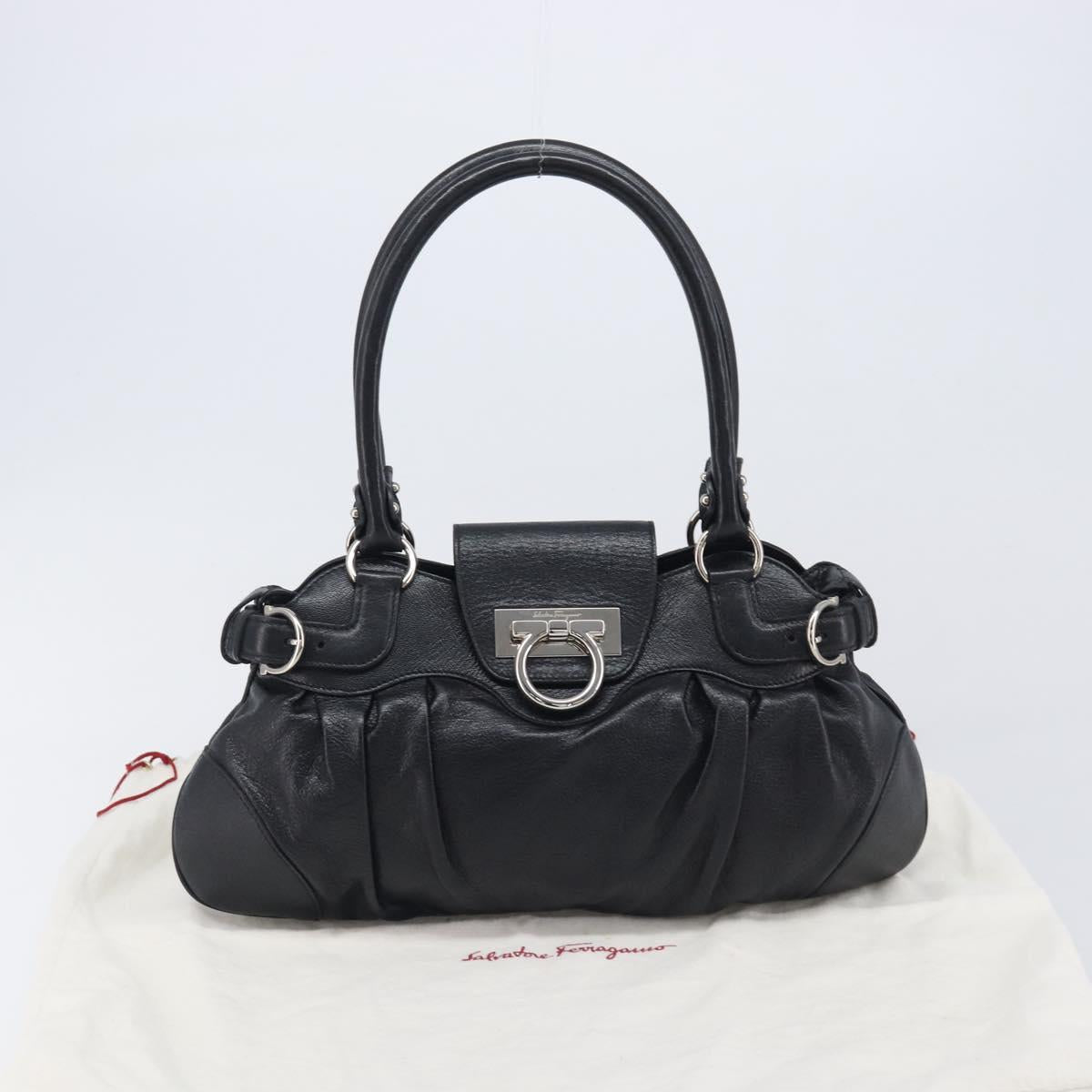 Salvatore Ferragamo Gancini Hand Bag Leather Black Silver Auth 210733V