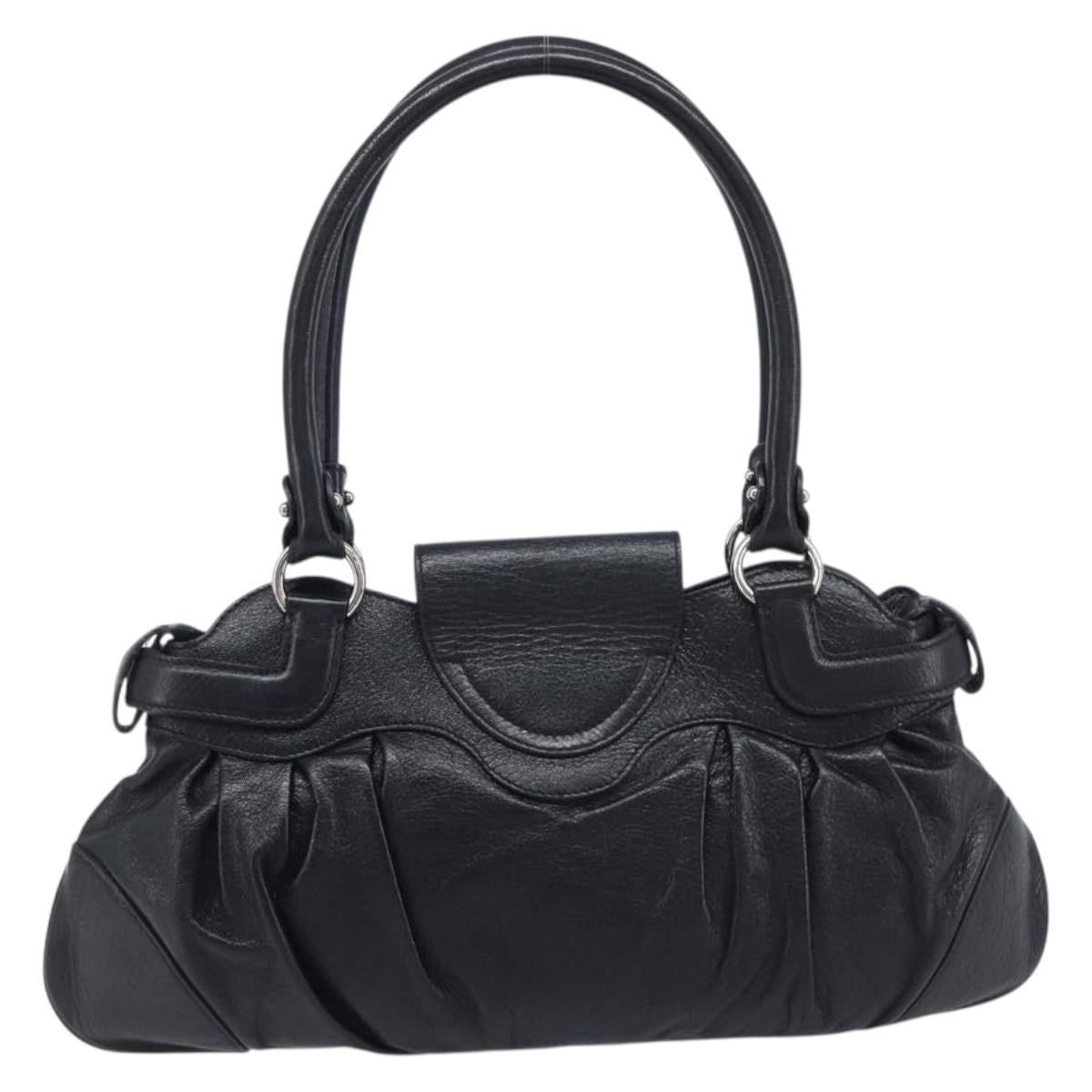 Salvatore Ferragamo Gancini Hand Bag Leather Black Silver Auth 210733V