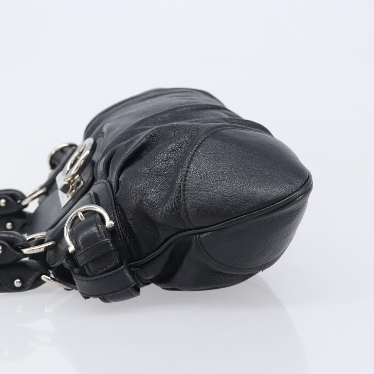 Salvatore Ferragamo Gancini Hand Bag Leather Black Silver Auth 210733V