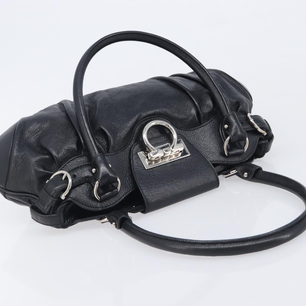 Salvatore Ferragamo Gancini Hand Bag Leather Black Silver Auth 210733V