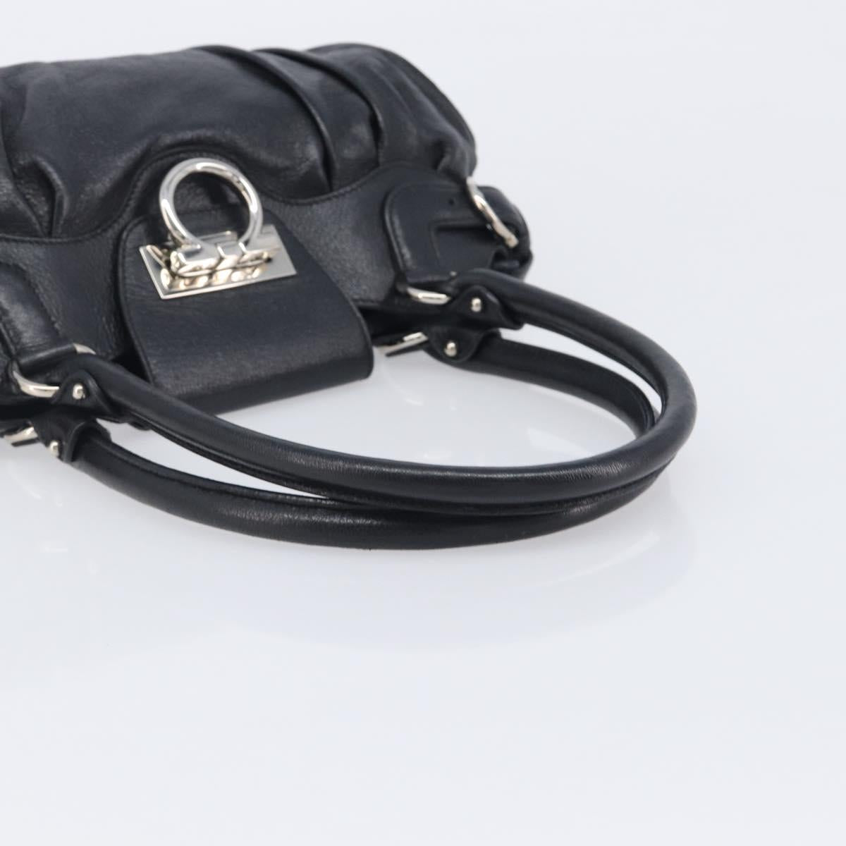 Salvatore Ferragamo Gancini Hand Bag Leather Black Silver Auth 210733V