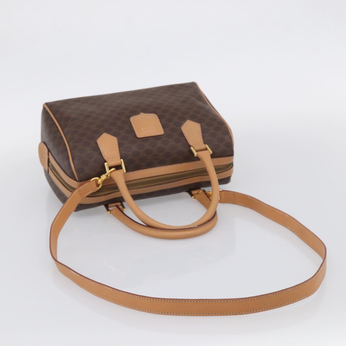 CELINE Macadam Canvas Boston Bag PVC Leather 2way Brown Gold Auth 210734V