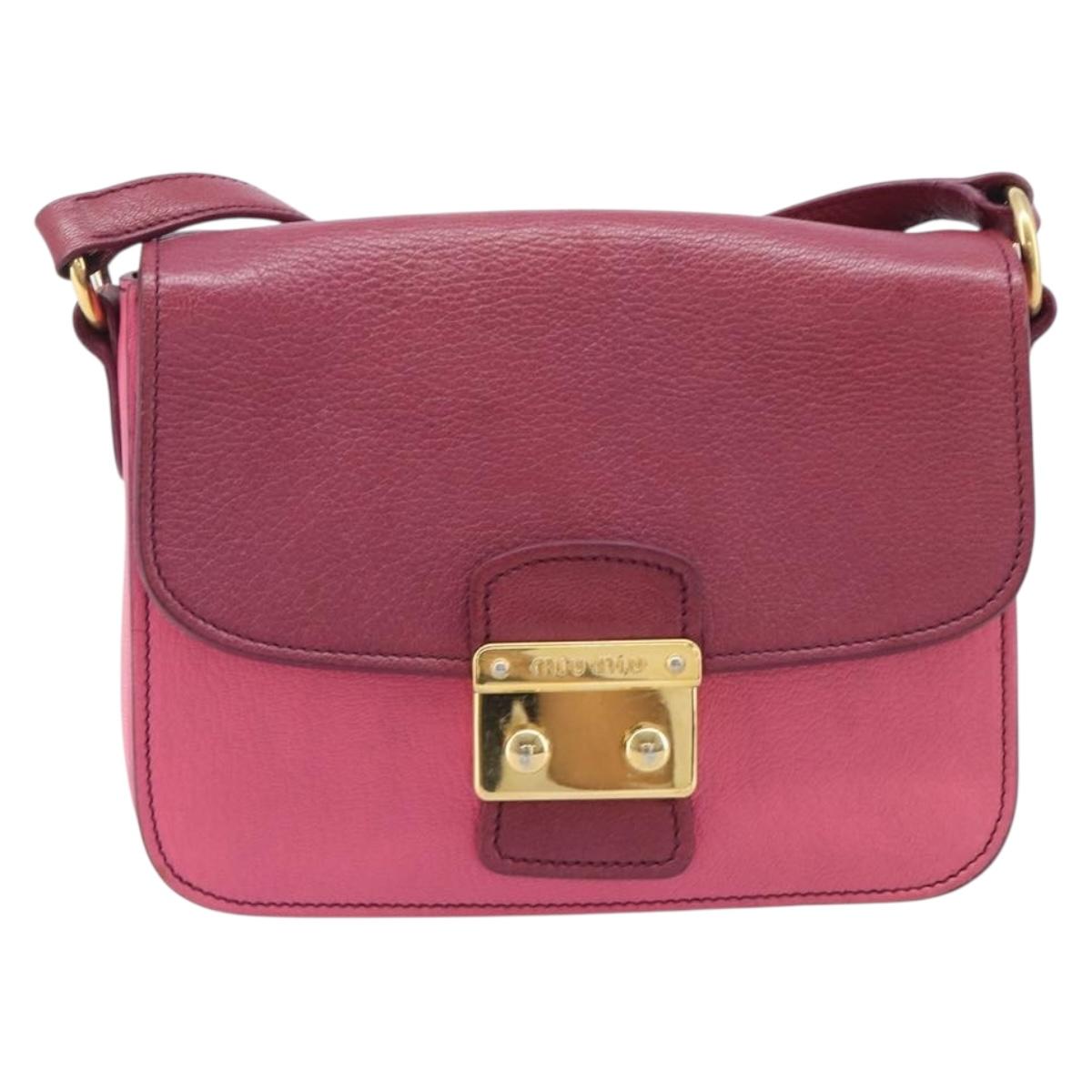 Miu Miu Madras Shoulder Bag Leather Pink Gold Auth 210737V