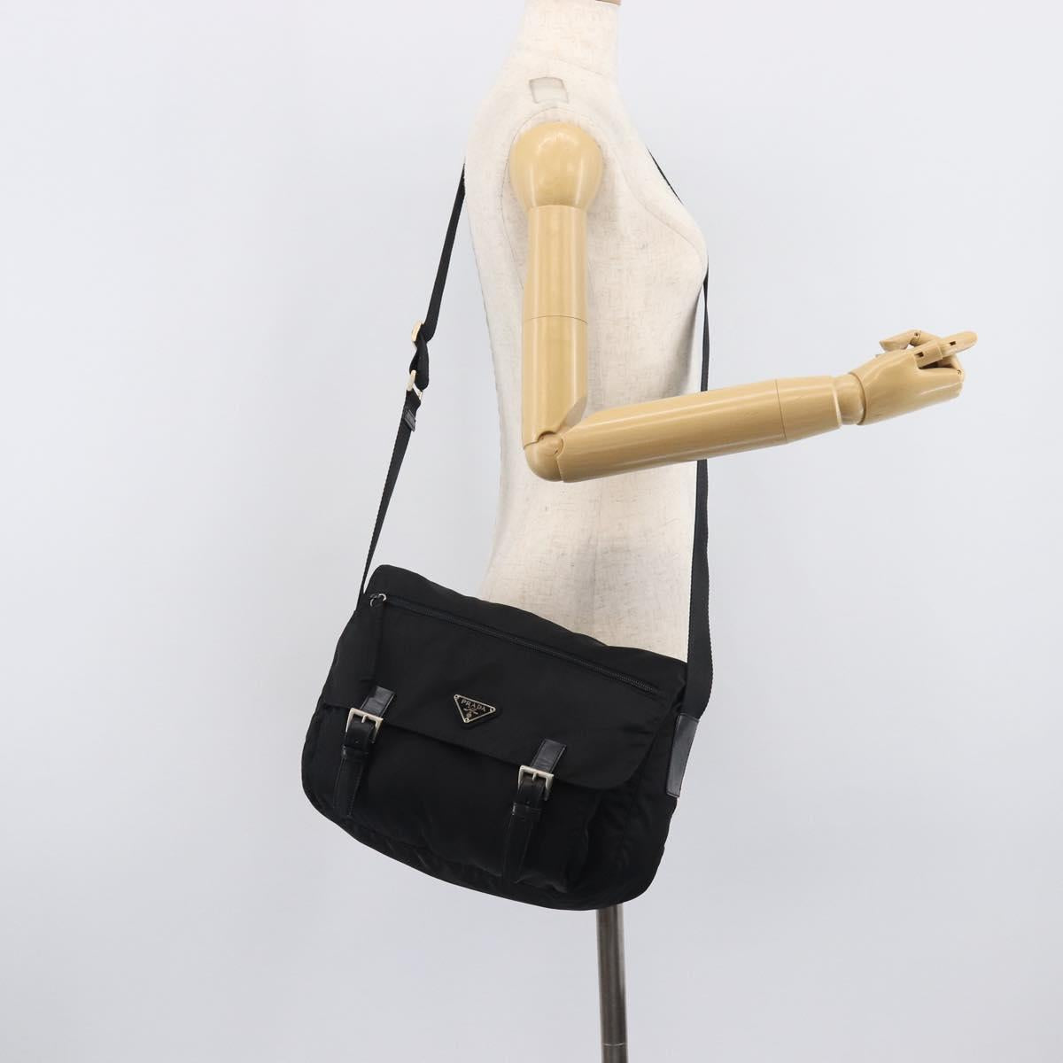 PRADA Shoulder Bag Nylon Black Silver Auth 210738A