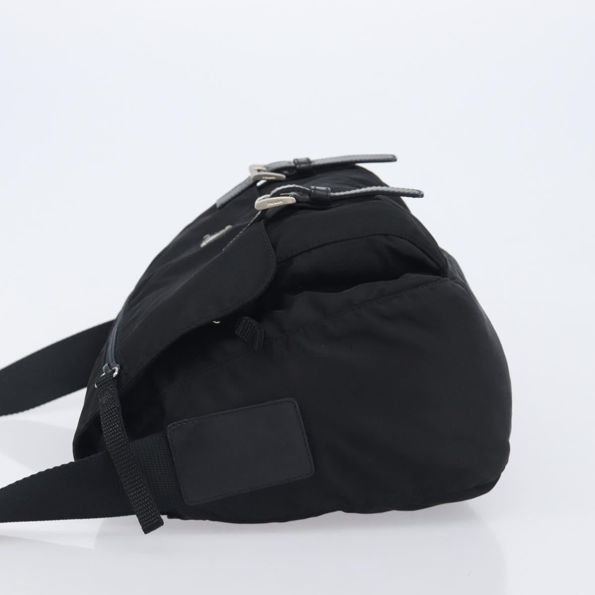 PRADA Shoulder Bag Nylon Black Silver Auth 210738A