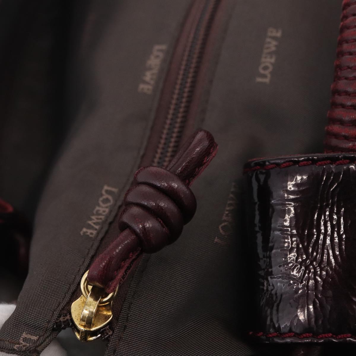 LOEWE Hand Bag Patent leather Wine Red Gold Auth 210739A