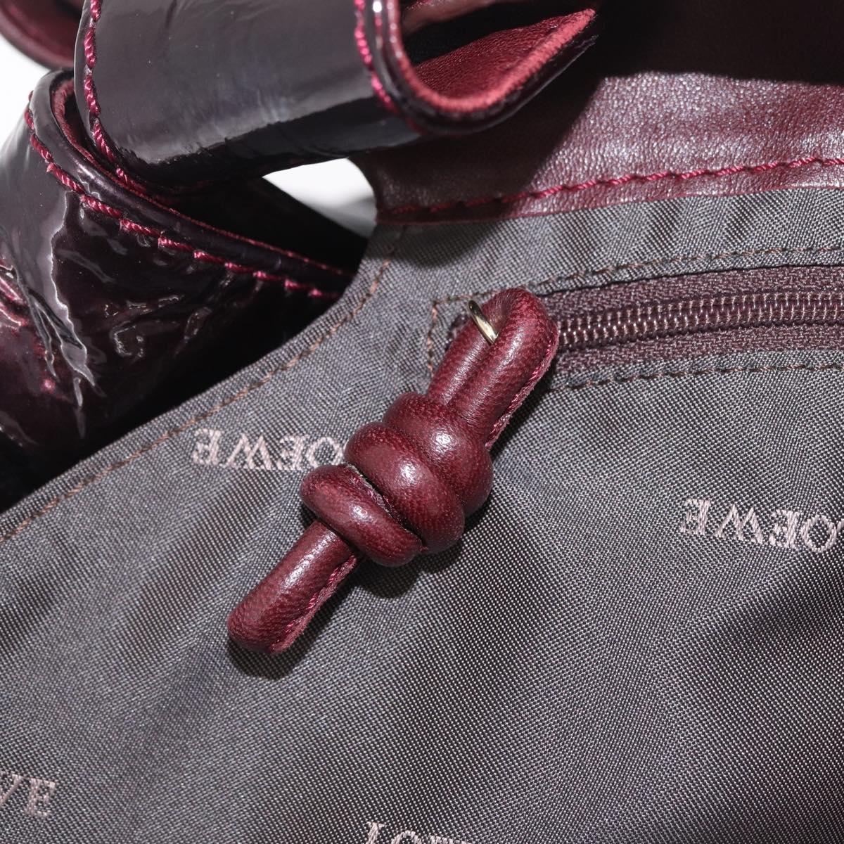 LOEWE Hand Bag Patent leather Wine Red Gold Auth 210739A