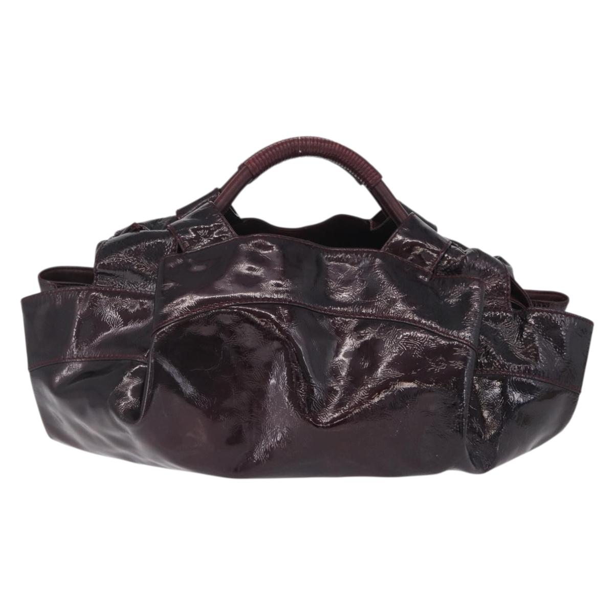 LOEWE Hand Bag Patent leather Wine Red Gold Auth 210739A