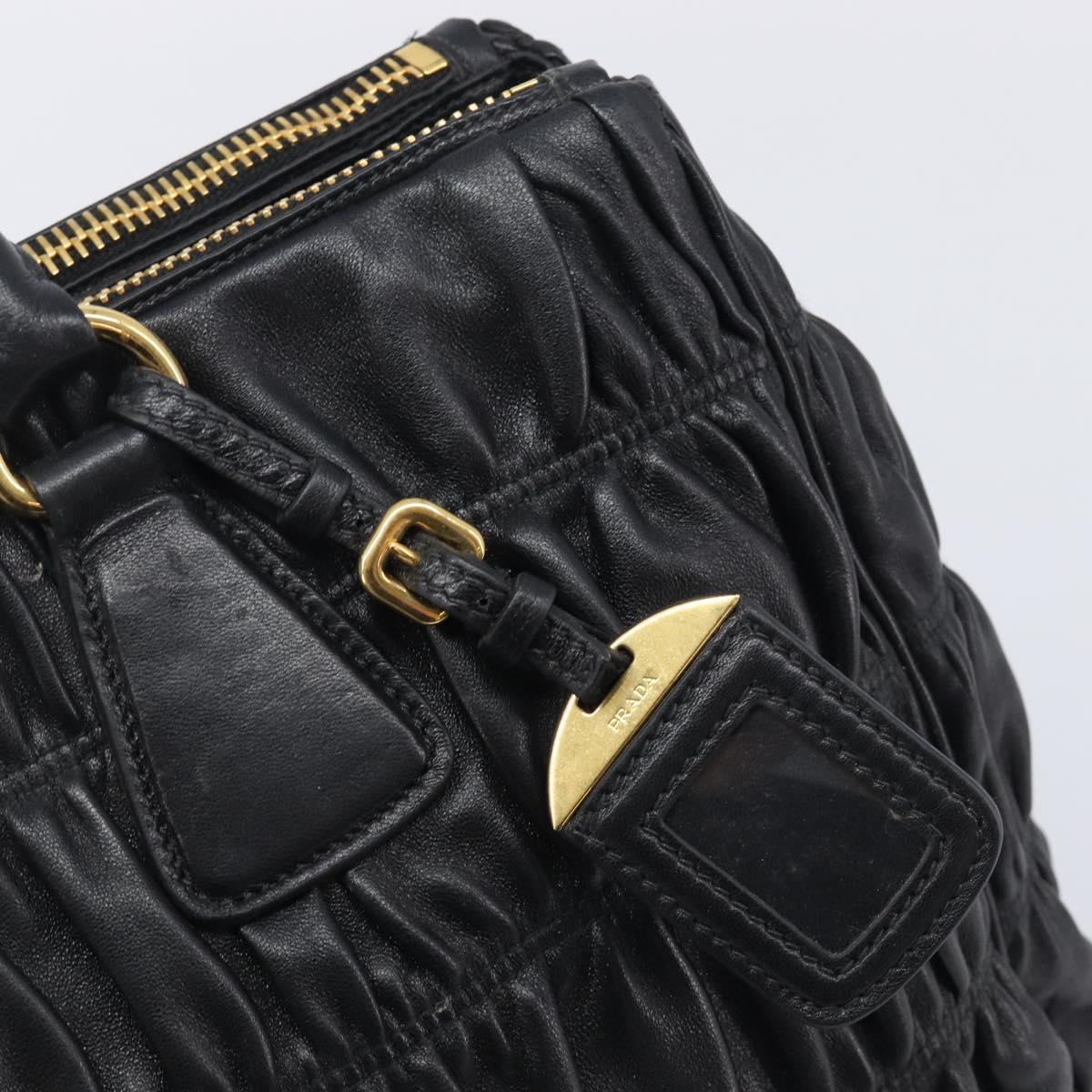 PRADA Gathered Hand Bag Leather Black Gold Auth 210740V