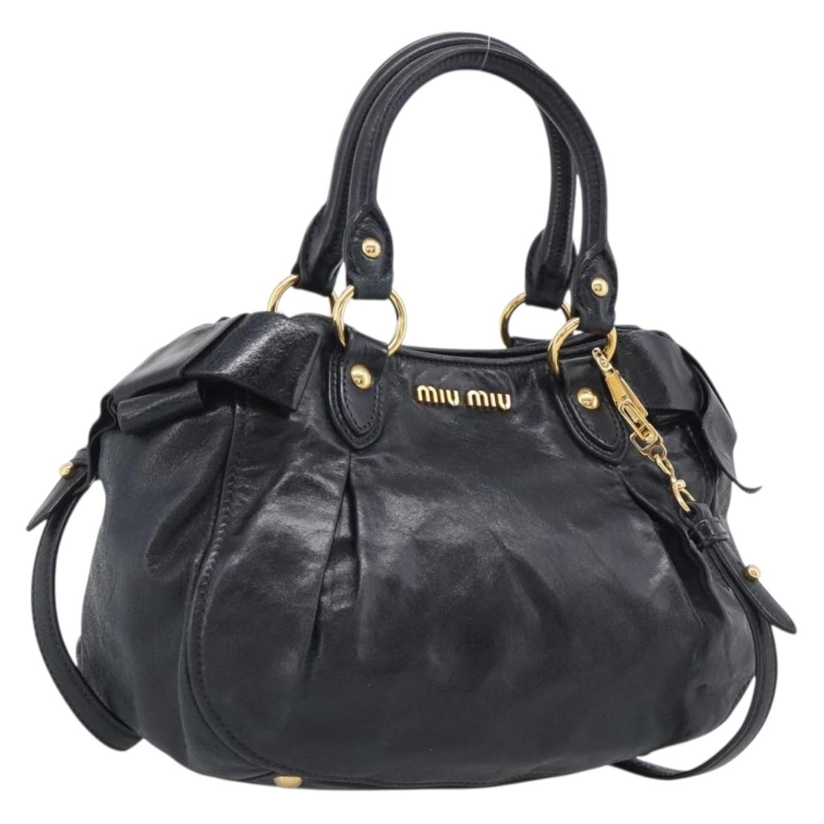 Miu Miu Ribbon Hand Bag Vitellolux 2way Black Gold Auth 210741V