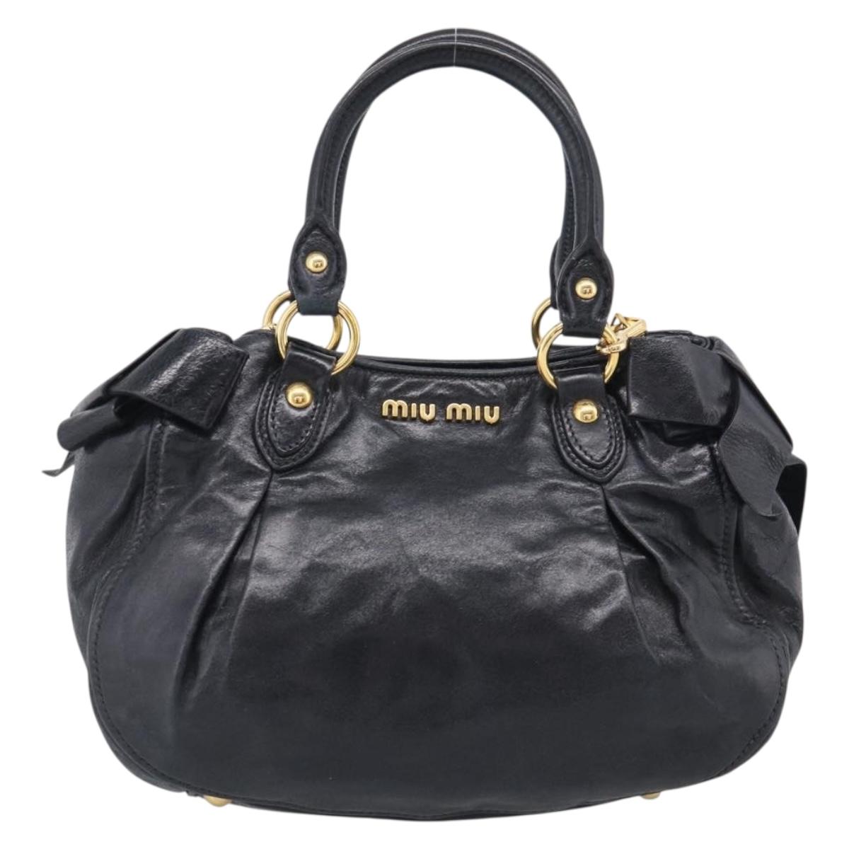 Miu Miu Ribbon Hand Bag Vitellolux 2way Black Gold Auth 210741V