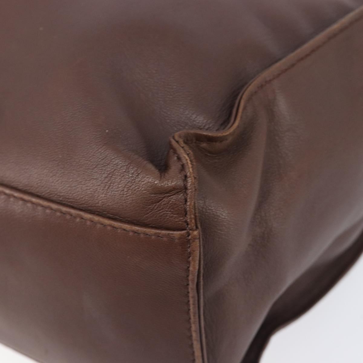 PRADA Hand Bag Leather Brown Silver Auth 210742