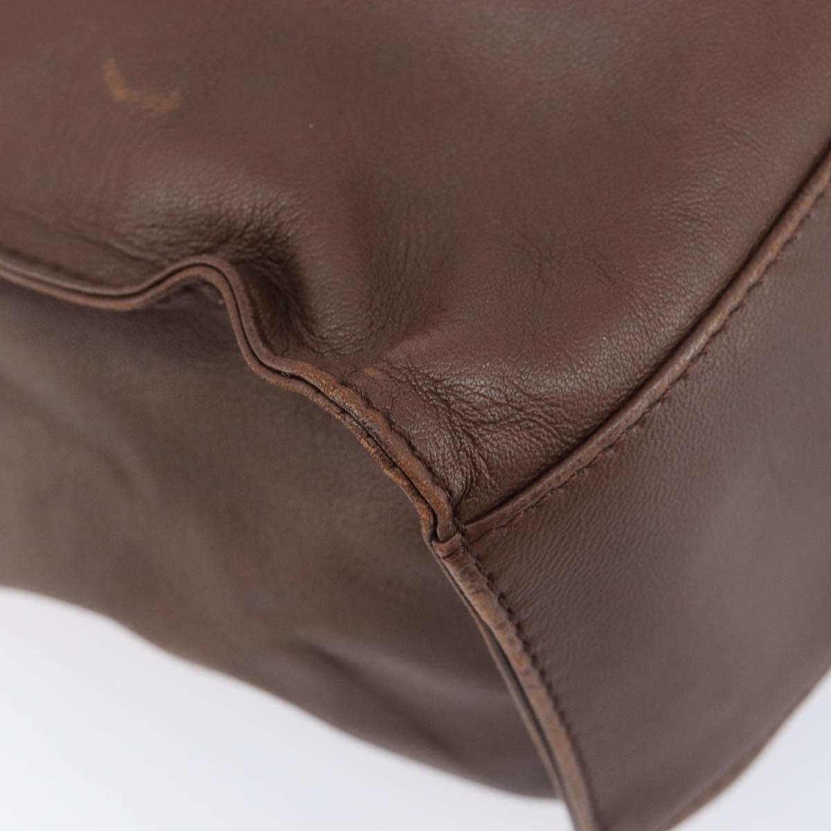 PRADA Hand Bag Leather Brown Silver Auth 210742