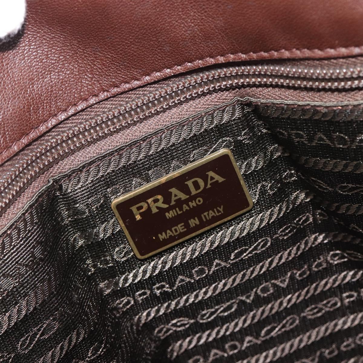 PRADA Hand Bag Leather Brown Silver Auth 210742