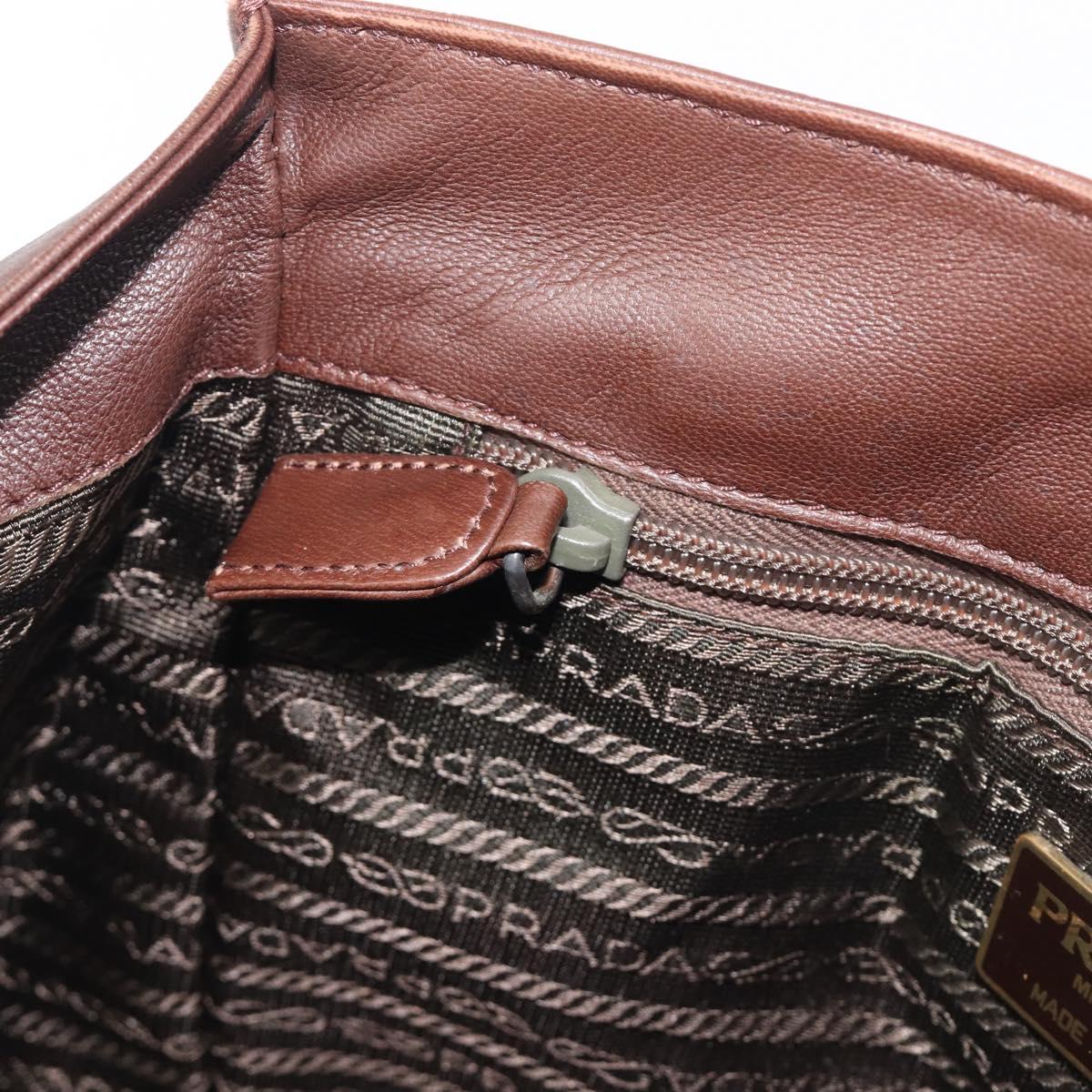 PRADA Hand Bag Leather Brown Silver Auth 210742