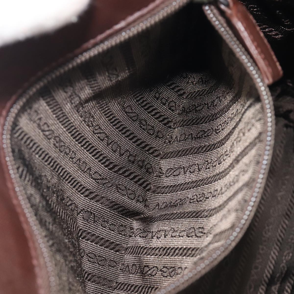 PRADA Hand Bag Leather Brown Silver Auth 210742