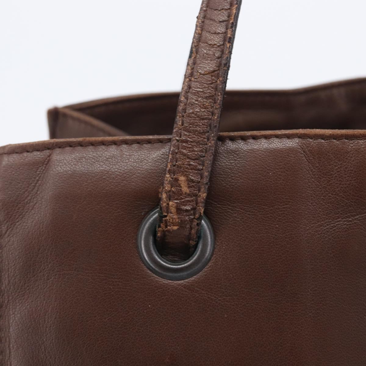 PRADA Hand Bag Leather Brown Silver Auth 210742