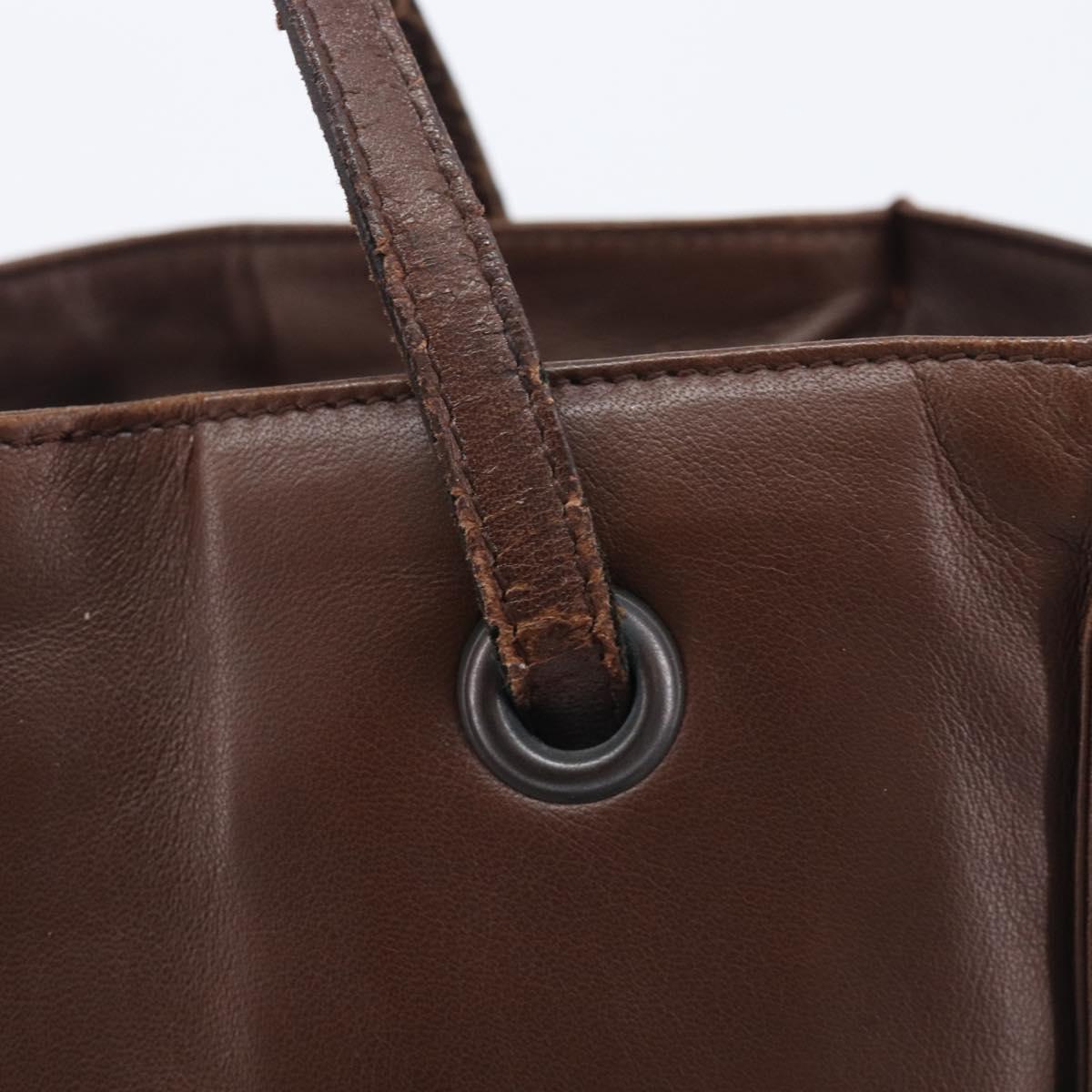PRADA Hand Bag Leather Brown Silver Auth 210742