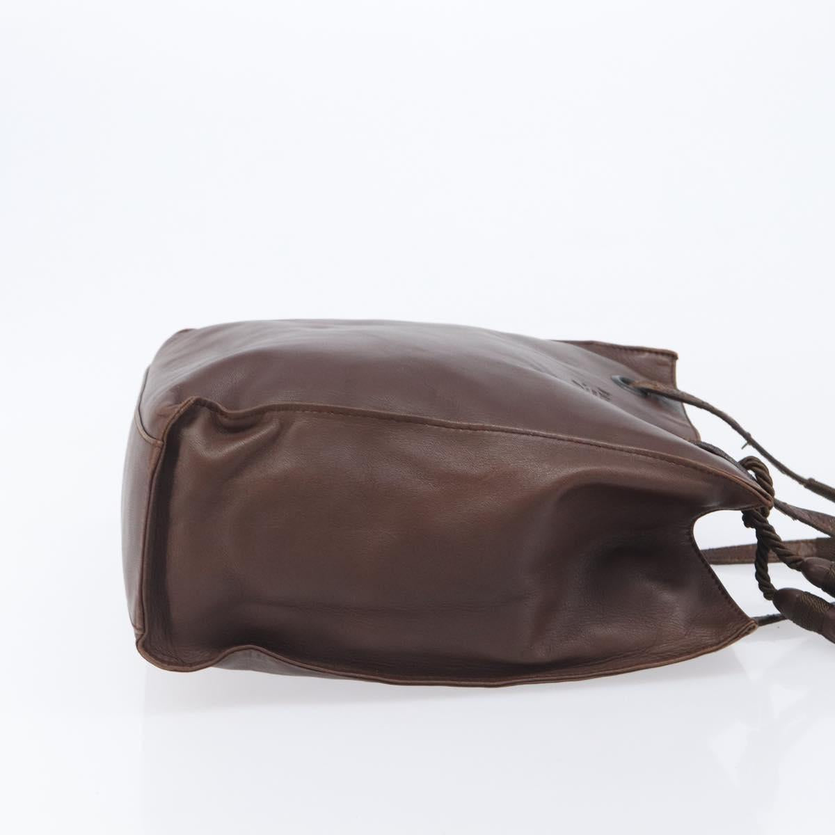 PRADA Hand Bag Leather Brown Silver Auth 210742